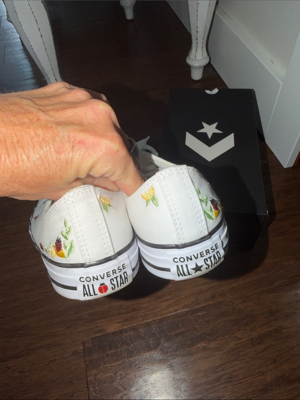 Converse White Low-Top Sneakers with Yellow Lemon & Red Ladybug Embroidery - Picture 5 of 9